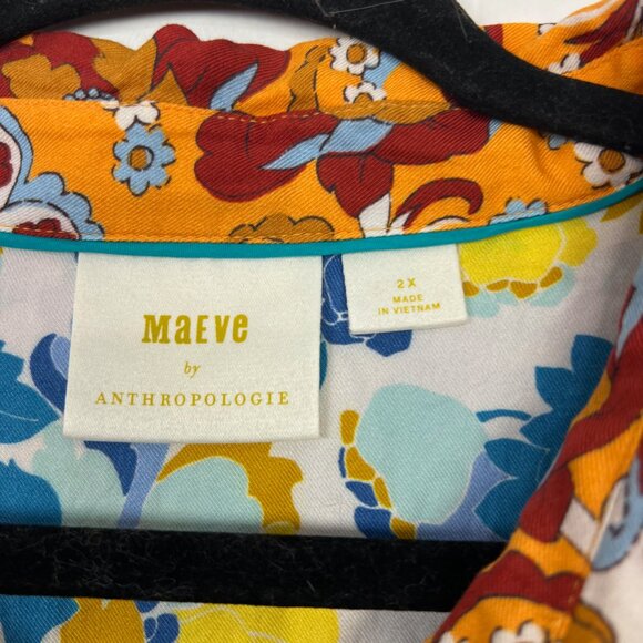 Maeve By Anthropologie Floral Colorful Mixed-Print Button Down Shirt 2X - Picture 2 of 5